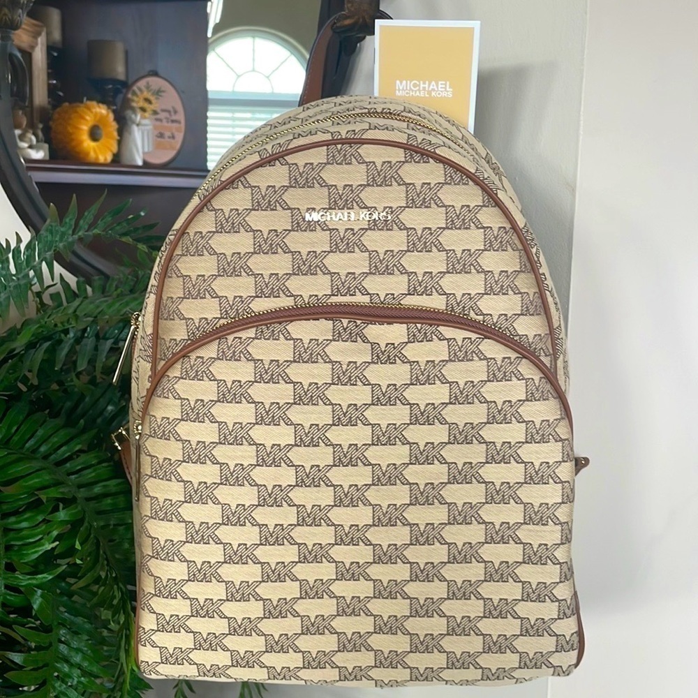 Brand New Michael Kors Logo Canvas Zippered Backpack w/ Gold Tone Accents - Picture 16 of 16
